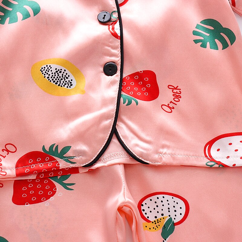 IENENS Summer Girls Kids Pajamas Set Short Sleeves Sleepwear For Toddler 1 to 3 Years Girls Silk Satin Pajamas Clothes