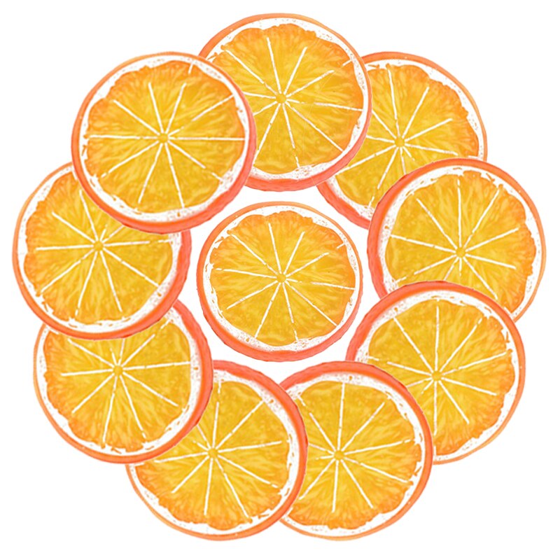 10pcs 5cm Artificial Lemon Slice Plastic Simulation Fruit Lemon Slice for Home Party Kitchen Decor Scenes Props: Orange
