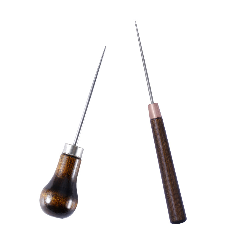 Wood Handle Awl Leather Punching Tools Leather Straight Awls Hole Puncher Drills for Leather Craft Awl Hand Stitching