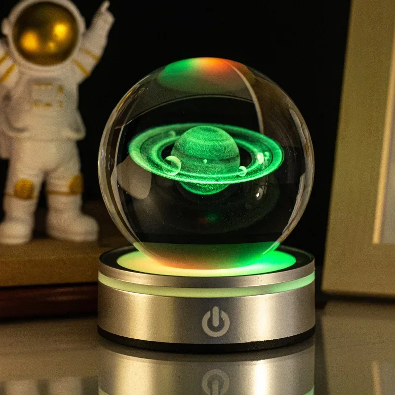 Luces nocturnas de bola de cristal, lámpara de mesa de Luna RGB 3D, planeta brillante, Galaxia, astronauta, decoración de mesa, para niños: BLANCO