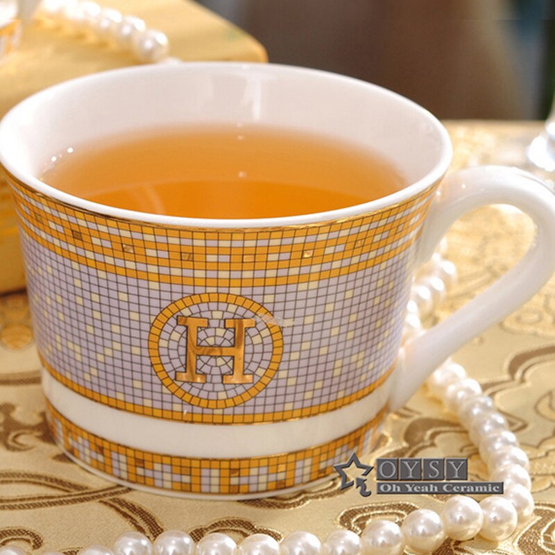 Porseleinen Kop En Schotel Bone China Koffie Set Mark Mozaïek Schets In Goud Thee Kop En Schotel Set schotel Set