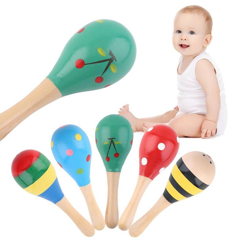 5 stk/parti mini farverig træ maracas baby barn musikinstrument rangle shaker fest børn legetøj