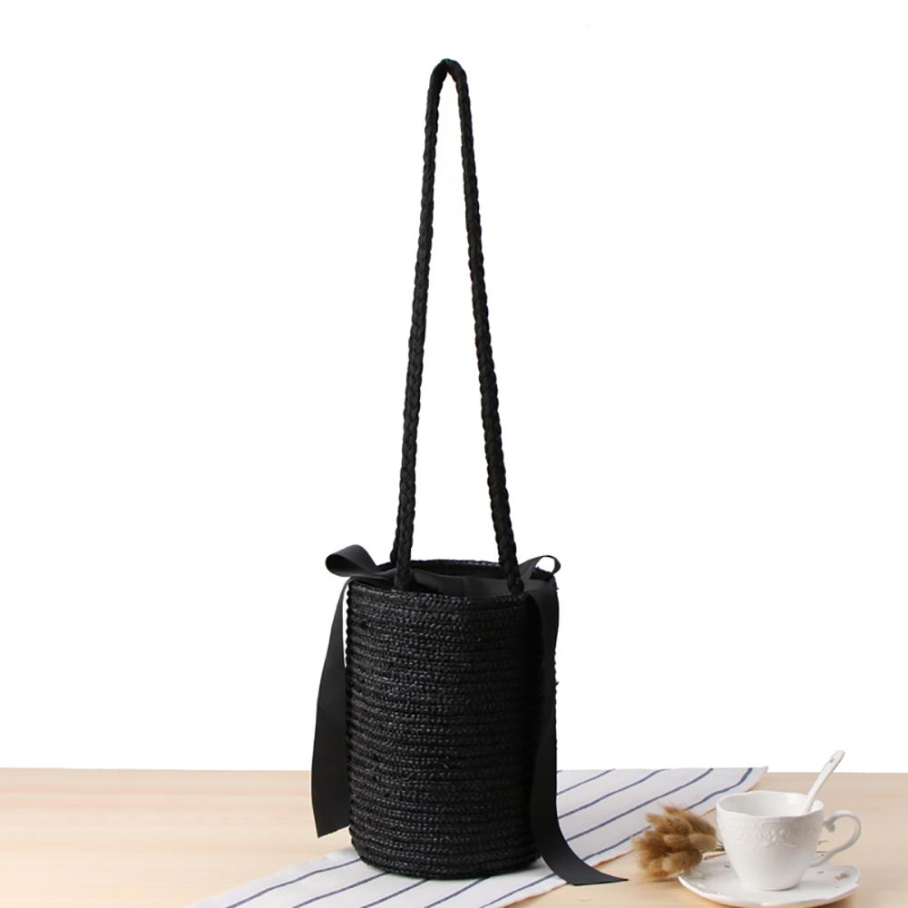 Eimer-förmigen Nette Stroh Tasche Umhängetasche Gestrickte Tasche Blume Strand Lagerung Tasche für Stroh tote gewebte schulter Tasche