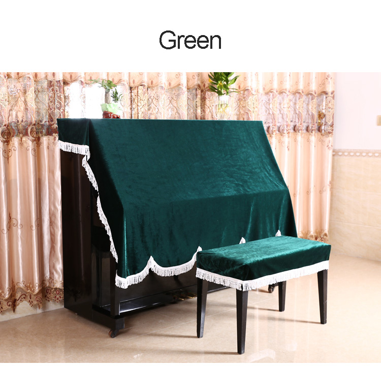 Upright Piano Cover Up En Piano Seat Cover Stoel Set Volledige Soundboard Stand Fluwelen Doek Kwastje Kruk: green