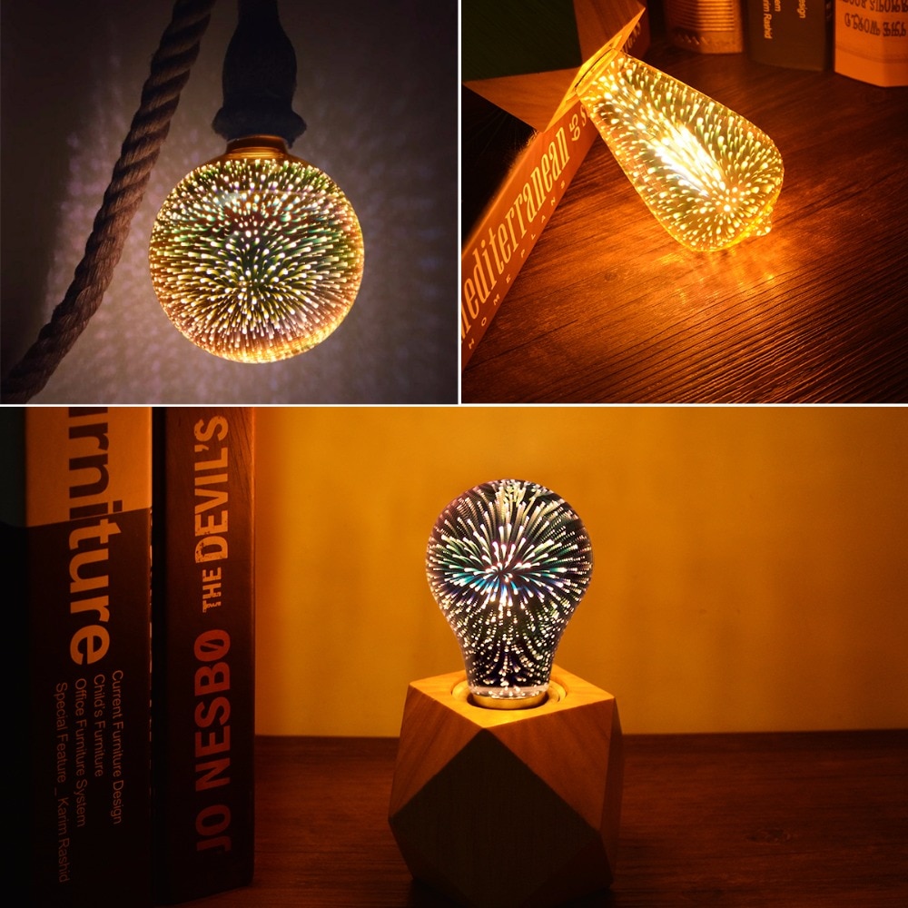 Fée feux d'artifice 3D effet LED lumières Vintage décoratif ampoule 3D lampe à LED 110 V-220 V E27 4 W A60 ST64 G80 G95 G125 pour la maison