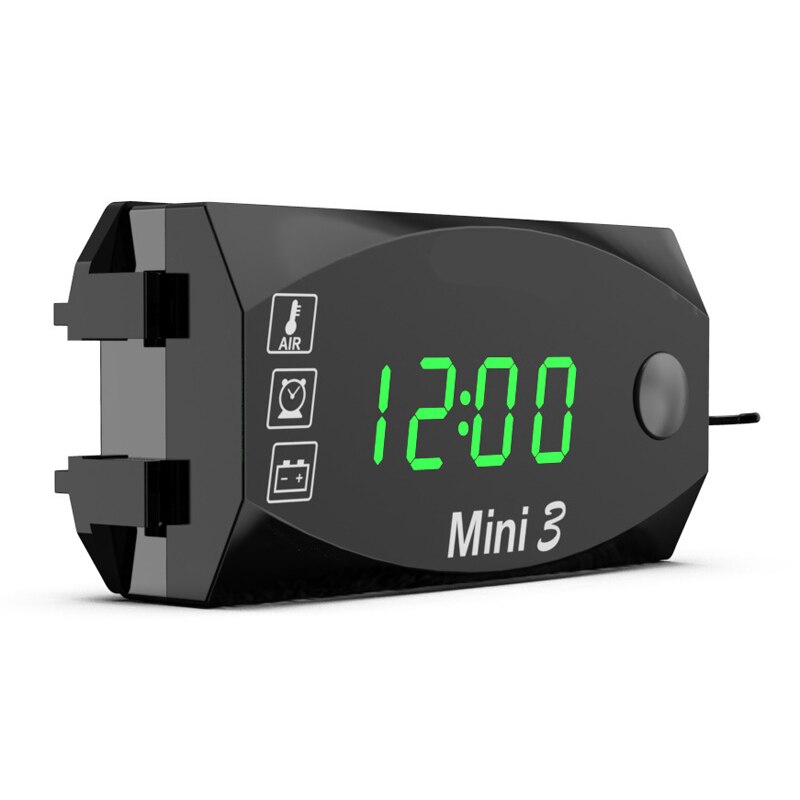 Ip67 waterdichte led-horloges met digitale display, drie-in-één universele elektronische motorfietsklok, thermometer en voltmeter: Groente