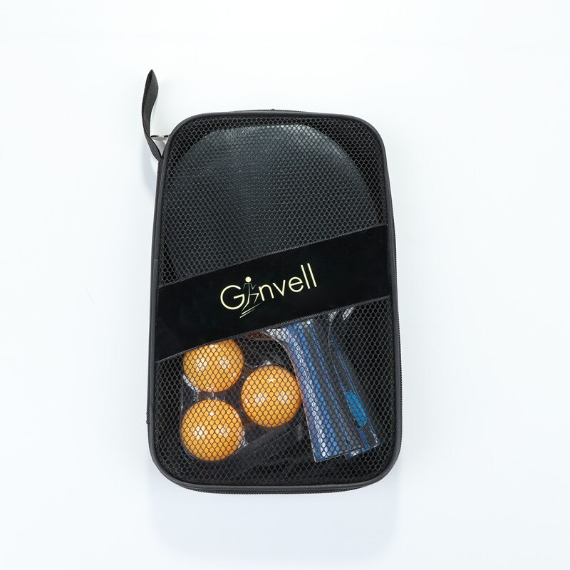 Ginvell 2 stk bordtennis bat ketcher dobbelt ansigt bumser i langt kort håndtag ping pong paddle ketcher sæt taske 3 bolde