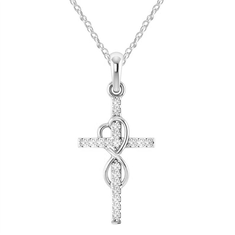 Mode Vrouwelijke Kruis Hangers Ketting Goud Kleur Crystal Jesus Cross Hanger Ketting Voor Vrouwen Sieraden Voor Mannen/Vrouwen: silver color