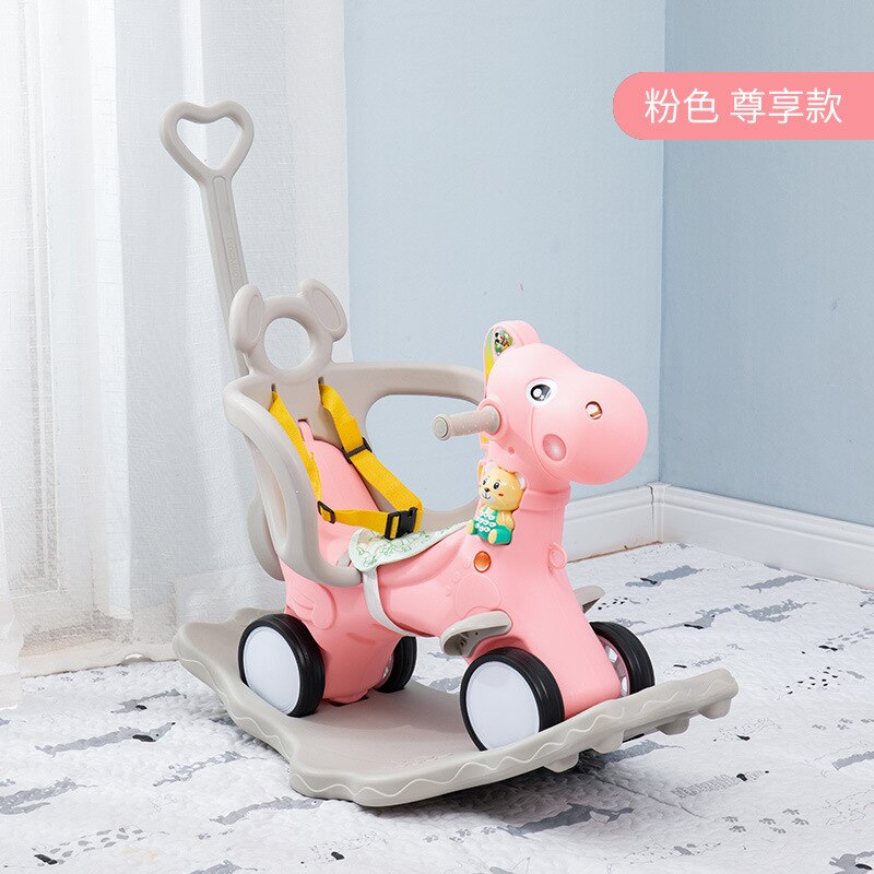 Chaise à bascule cheval plastique | Multifonction, d'anniversaire, chaise balançoire, poussette pour bébé de 1 à 5 ans,: Jaune