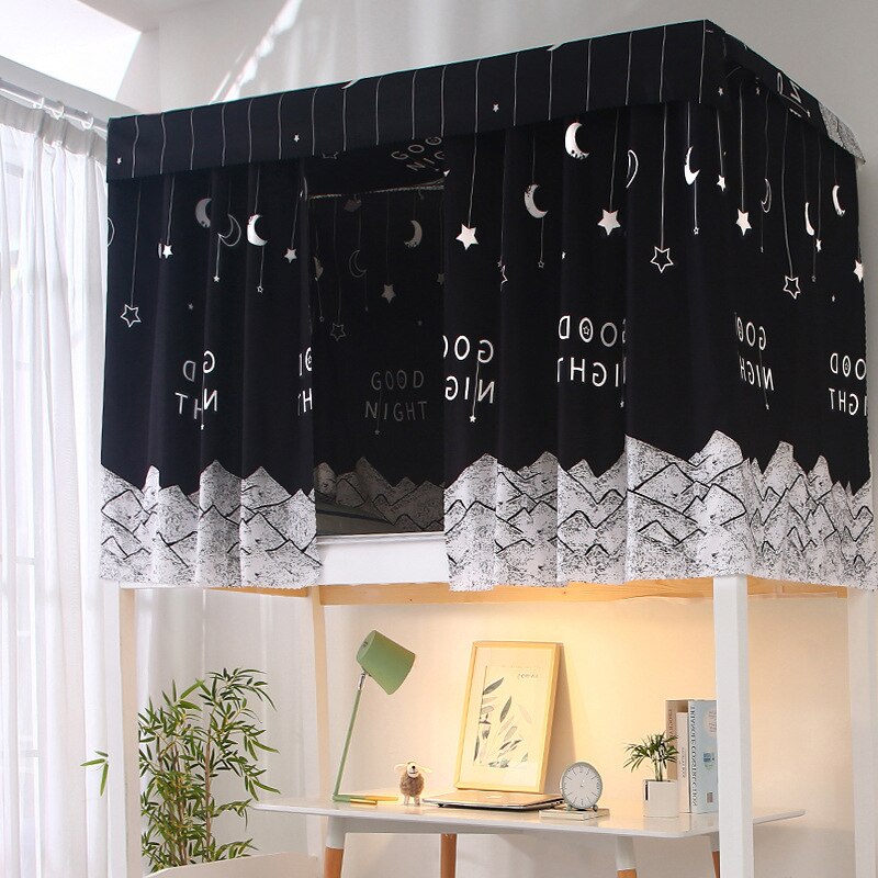Gedruckt Schlafsaal Bett Vorhang mit Seil & Schließe College Einzel Bett Schatten Tuch für 4/4,5 zoll Etagen Bett TB: Black mountain moon / Height 1.35m