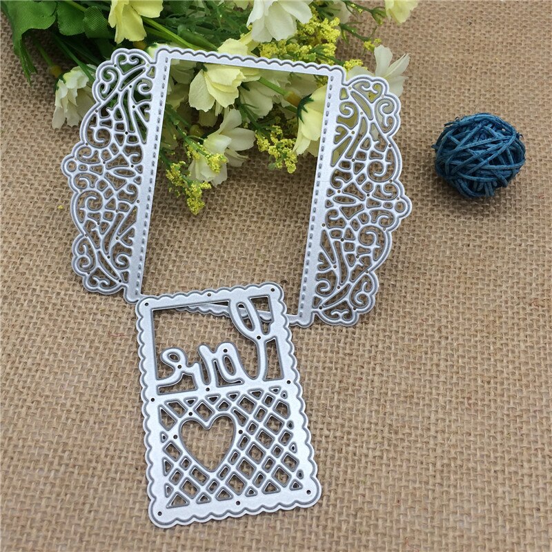 Rakkaus sydän ristikko pitsikehys suorakulmio metallileikkaus stensiili scrapbooking valokuva-albumi kortti paperi kohokuviointi askartelu itse