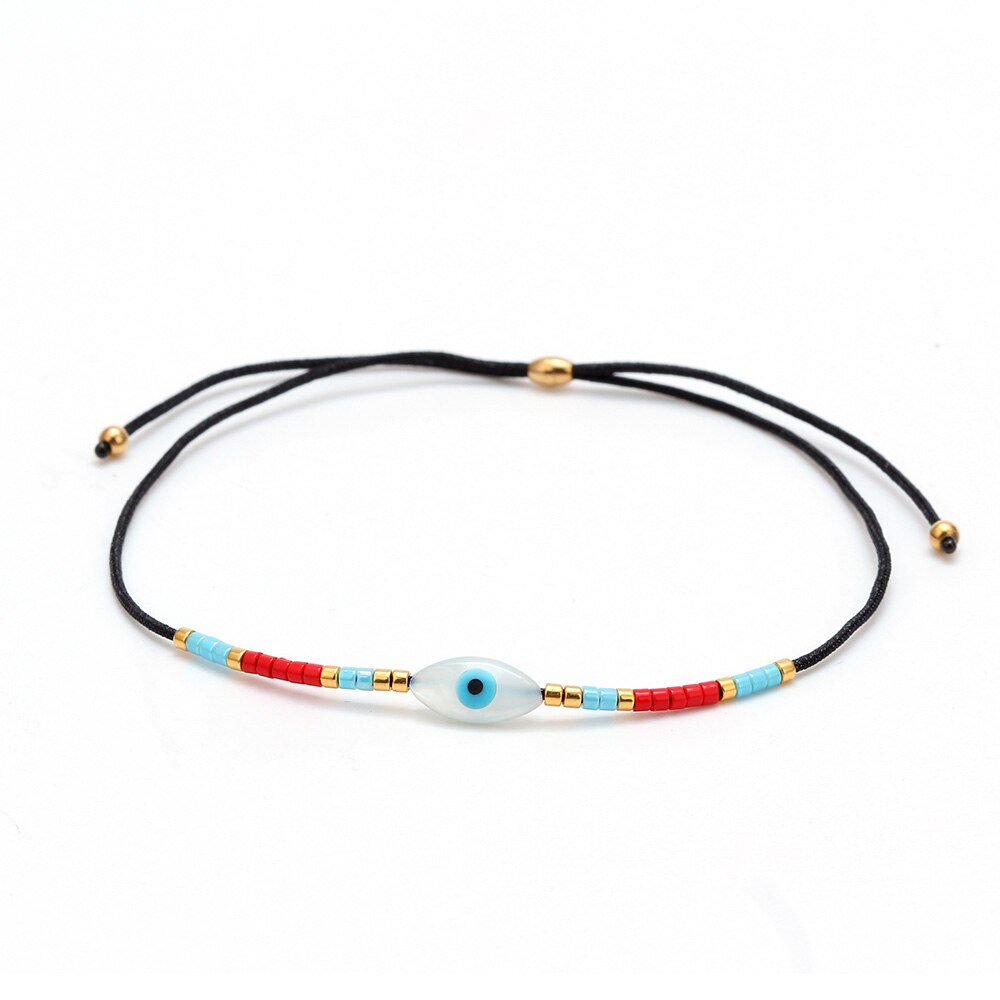 Lucky Eye Miyuki Kralen Shell Armband Evil Eye Charm Armband Verstelbare Touw Ketting Mode-sieraden Voor Vrouwen Vrouwelijke EY6337: Black