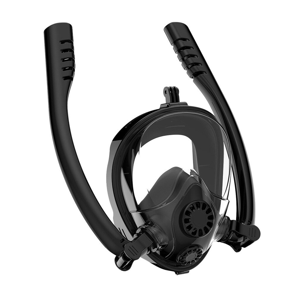 Full Face Snorkel Mask Swimming Water Sports Double Tubes Anti Fog Diving Mask THJ99: Black / L/XL