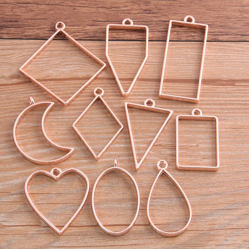 10 stks/30 stks Geometrische Figuur Charme Holle Lijm Lege Hanger Metaallegering DIY Armband Ketting Oorbellen Handgemaakte Bezel Mold: Silver Plated