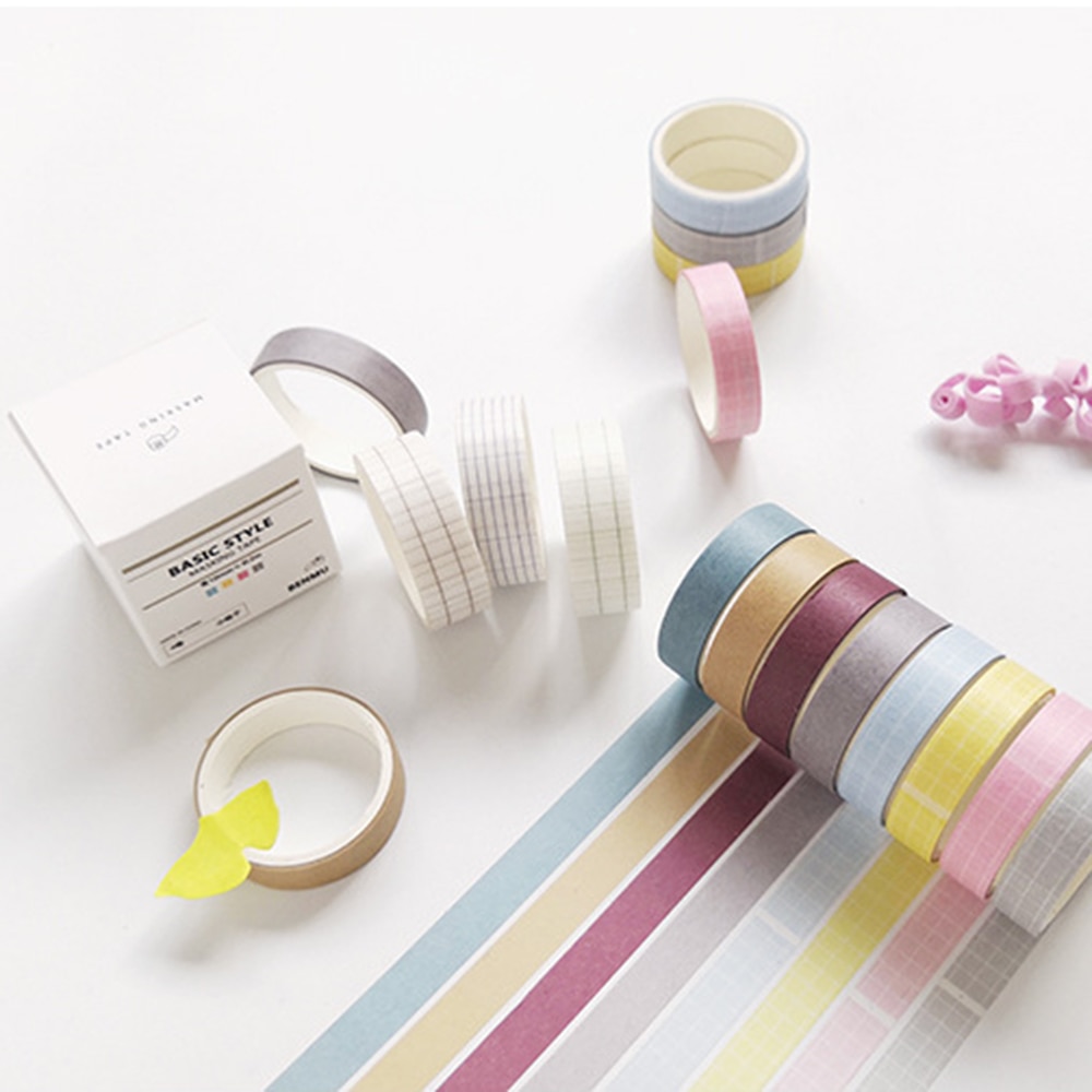Basic Style Grid Pure Color Washi Tape Set DIY Scrapbooking Sticker Label Masking Tape School Office Supply