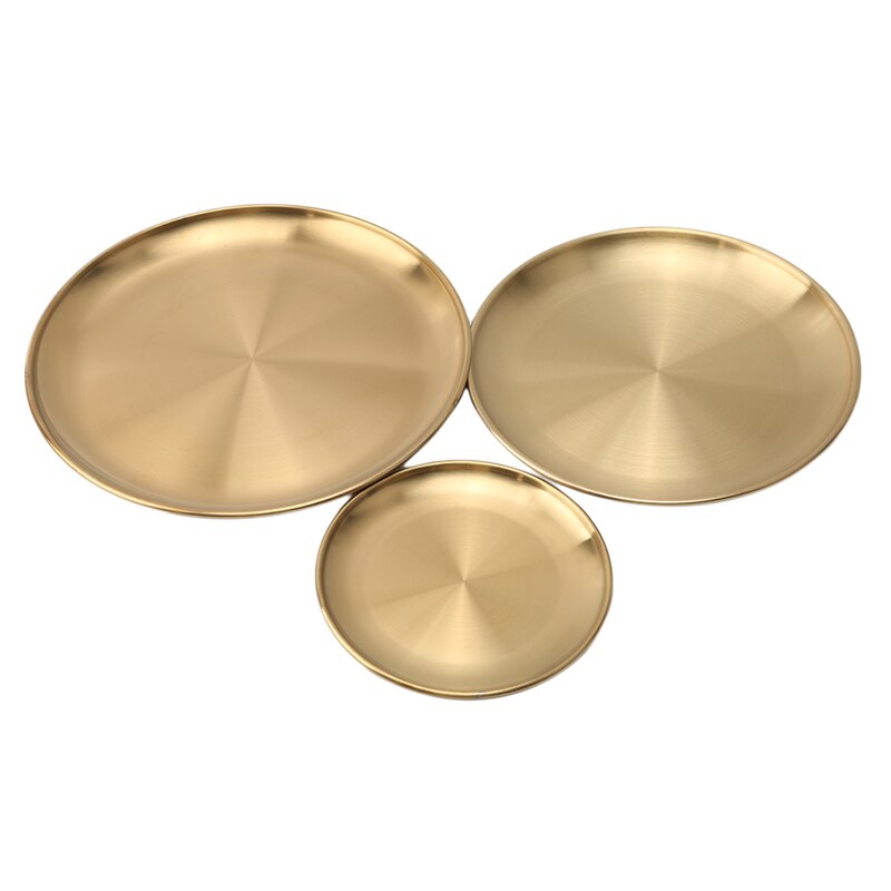Diner Platen Goud Eettafel Plaat Serveren Gerechten Ronde Plaat Cake Lade Westerse Steak Ronde Lade Keuken Platen