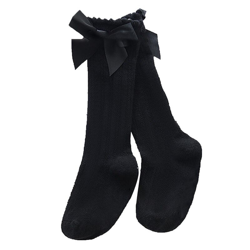 Calzini traspiranti per bambine calzini per bambini alti con fiocco in Bowknot calzini per bambini calzini per bambini in tinta unita: Black / 2-4year