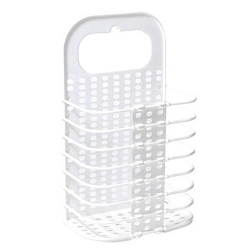 Plastic Foldable Laundry Basket Dirty Clothes Storage Basket Household Laundry Hamper Breathable clothes storage bag with hook: white