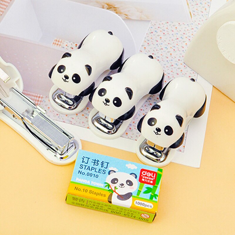 Deli Mini Panda Stapler Set 1000pcs Staples Cartoon Office School Supplies Staionery Paper Clip Binding Binder Book Sewer