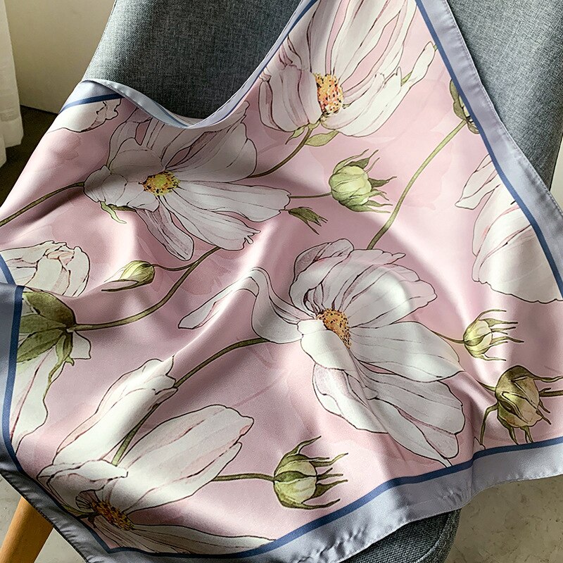 Luksus tørkle silke hårskjerf til kvinner skrive ut bandana hode sateng skjerf 53*53cm små pannebånd hals skjerf til damer: 18