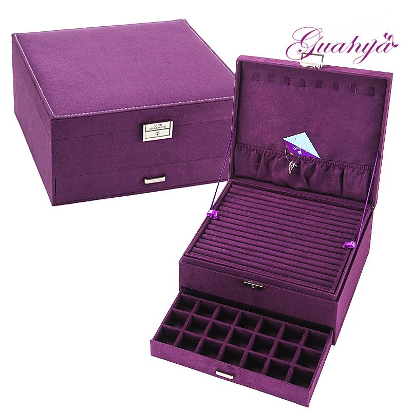 Style Luxury Jewelry Boxes 3 Layers With Lock Large Space Organizer For Ring And Necklace Velvet Jewelry Holder 4 Color