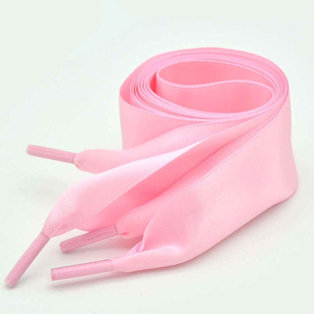 1 Paar 2Cm Breedte 80Cm Platte Satijn Zijde Lint Schoenveters Polyester Veters Sneaker Sport Schoenen Lace Strings: Roze / 80cm
