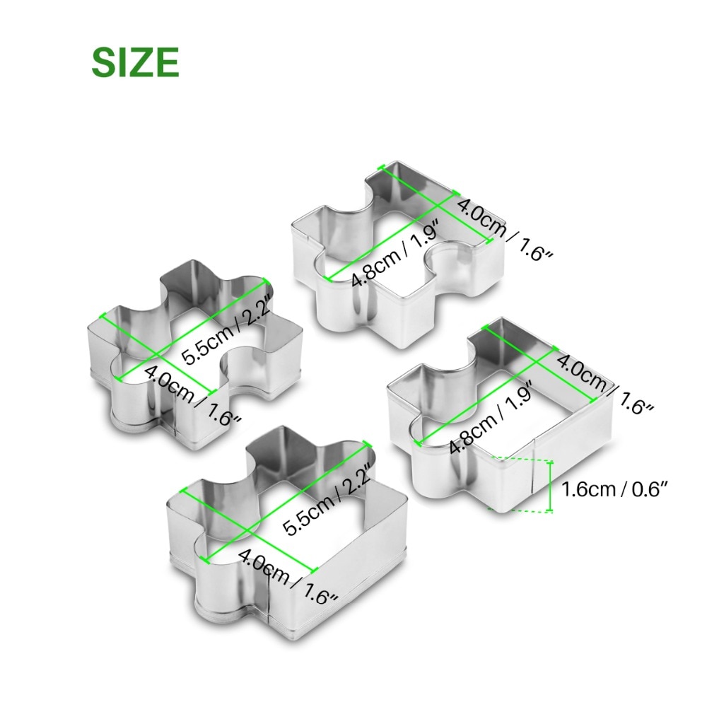 4 stks/set Cookie Puzzel Vorm Rvs Cookie Cutter Set DIY Biscuit Mold Dessert Bakvormen Cakevorm bruiloft Decoreren