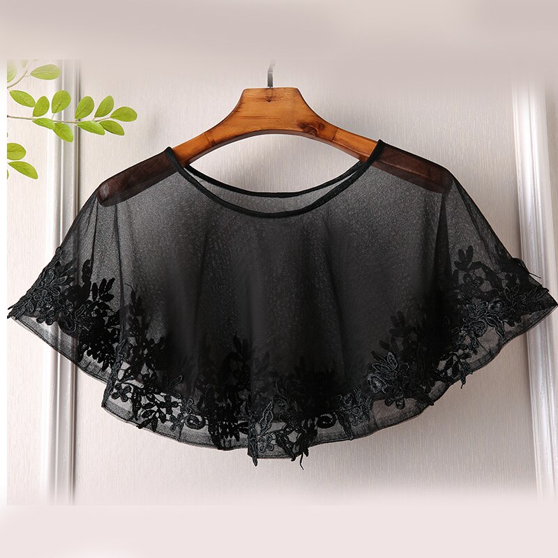 Appliqued Edge Wrap Shawl Black Tulle Shrug Wedding Short Cape For Evening Party Dresses Women Bolero Stole Bridal Mariage Cape