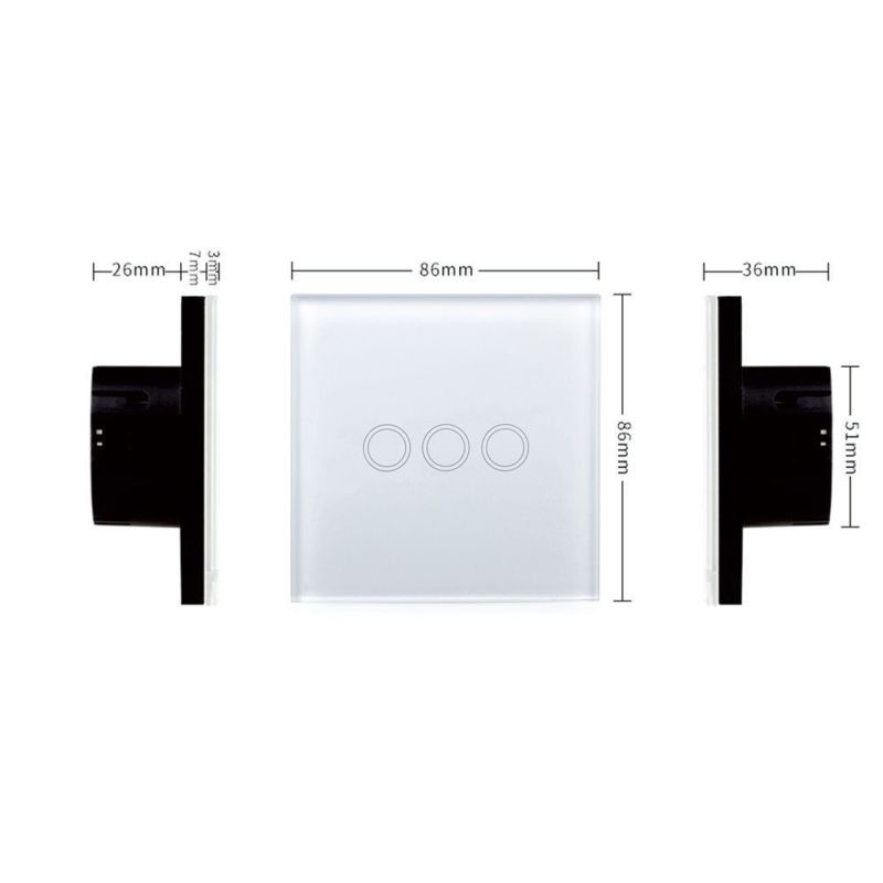 EU/UK Standard Bonda Wall Switch, Light Touch Switch 2 Gang 1 Way AC110V-240V Wall Touch Switch