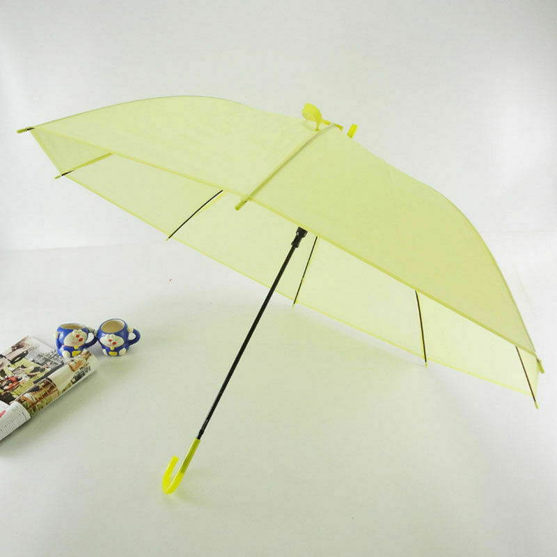 6 kleuren Transparant Clear Paraplu Lange Steel Rechte Stok Regen Parasols: Geel