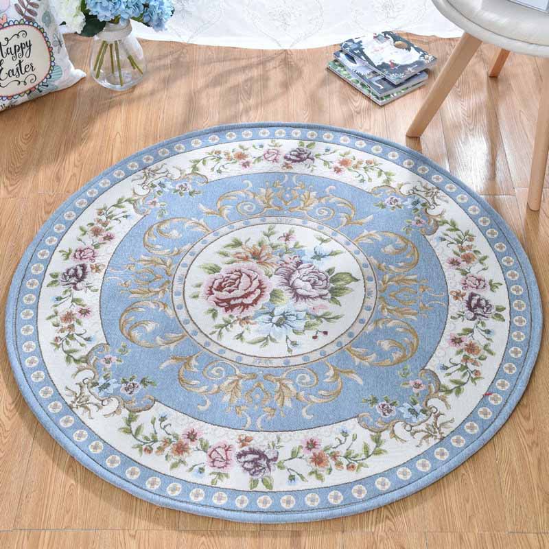 Luksus rundt tæppe til stuen jacquard klassiske skridsikre blomstrede gulvmåtter soveværelse børn lege vand absorption område tæpper: Farve  no 2 / Diameter 90cm