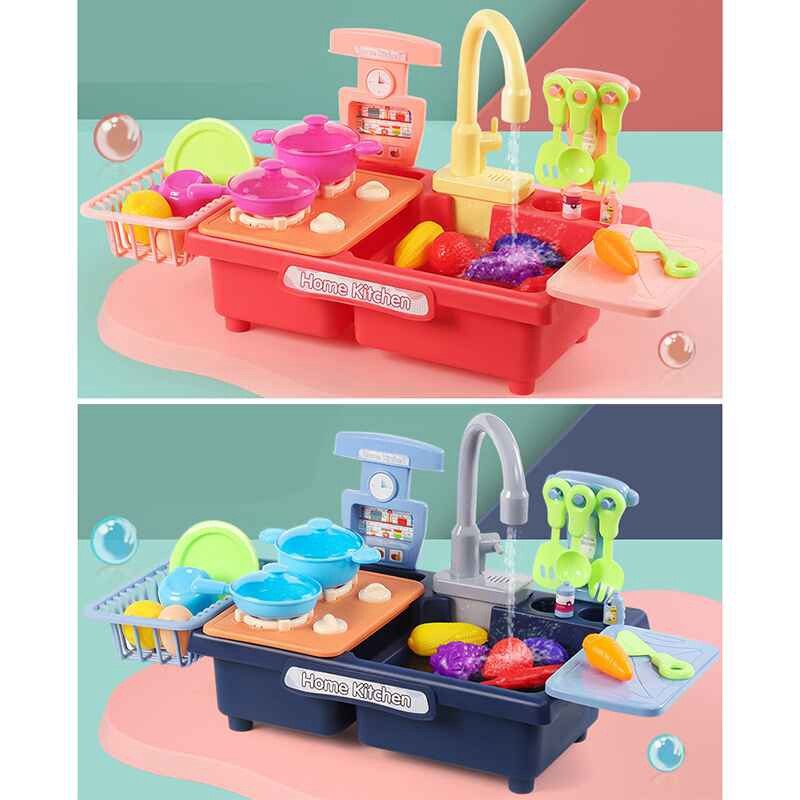 Kitchen Sink Toys Pretend Play Wash Up Kitchen Toys Dishwasher Toys Kitchenware Press Water Faucet & Drain