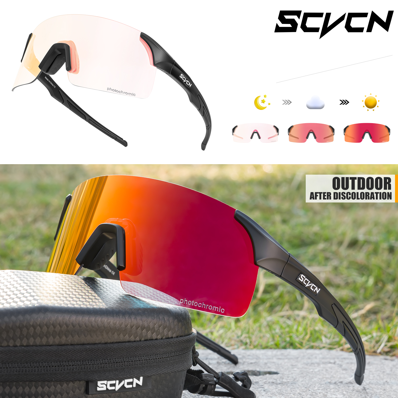 SCVCN-gafas de sol fotocromáticas para hombre y mujer, lentes para escalada, deportes al aire libre, ciclismo, conducción, bicicleta: Plata