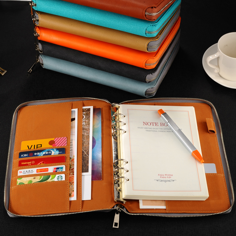 Cahier à spirale en cuir A5, organisateur de planificateur d'agenda de reliure à glissière, organisateur de document de padfolio de bureau de grande capacité de Macaron