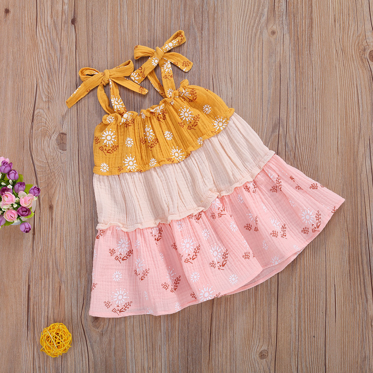 Baby sommer tøj spædbørn børn baby piger bomuld linned kjole spaghetti strop patchwork kjole afslappet farverig kjole