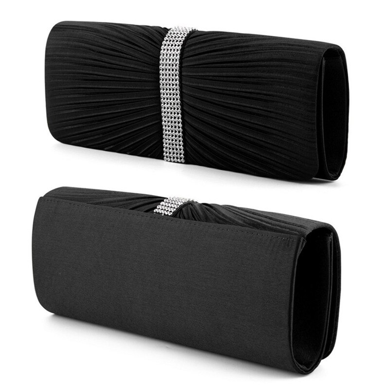 Women&#39;s Pleated Glass Diamond wedding Party Clutch Bag Clutch Evening Envelope HandBag: black