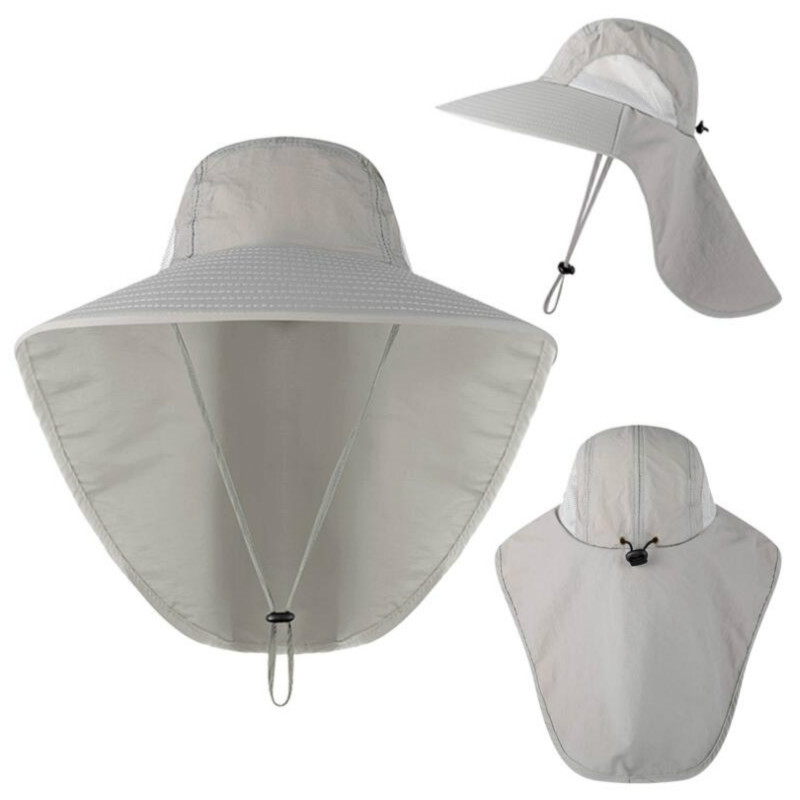 Brede Rand Vissen Hoed Met Hals Cover Sneldrogend Uv-bescherming Vissers Zonnehoed Verstelbare Wandelen Camping Mannen Emmer Hoed cap: GRAY