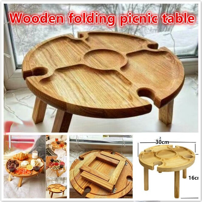 Houten Outdoor Opvouwbare Picknick-Tafel Met Glazen Houder 2 In 1 Wijn Glas Rack Outdoor Wijn Tafel Houten Tafel Te Dragen Wijn