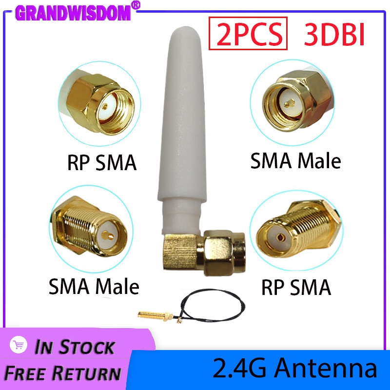 2.4 ghz antenne 2 stk wifi sma han hunstik 2 ~ 3 dbi 2.4 iot antenne wi fi lille størrelse antenne hvid antenner antenner router
