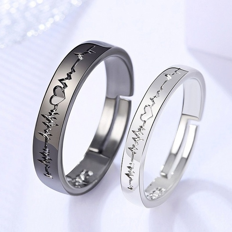 2 Stuks Paar Ring Paar Ring Belettering Zwart-wit Ecg Live Mond Een Paar Mannen En Vrouwen Koreaanse eenvoudige