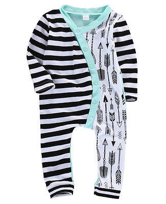 Autumn Infant Baby Girl Boy Stripe Arrow Print Romper Striped Splice Long Sleeve Jumpsuit Outfits Clothes