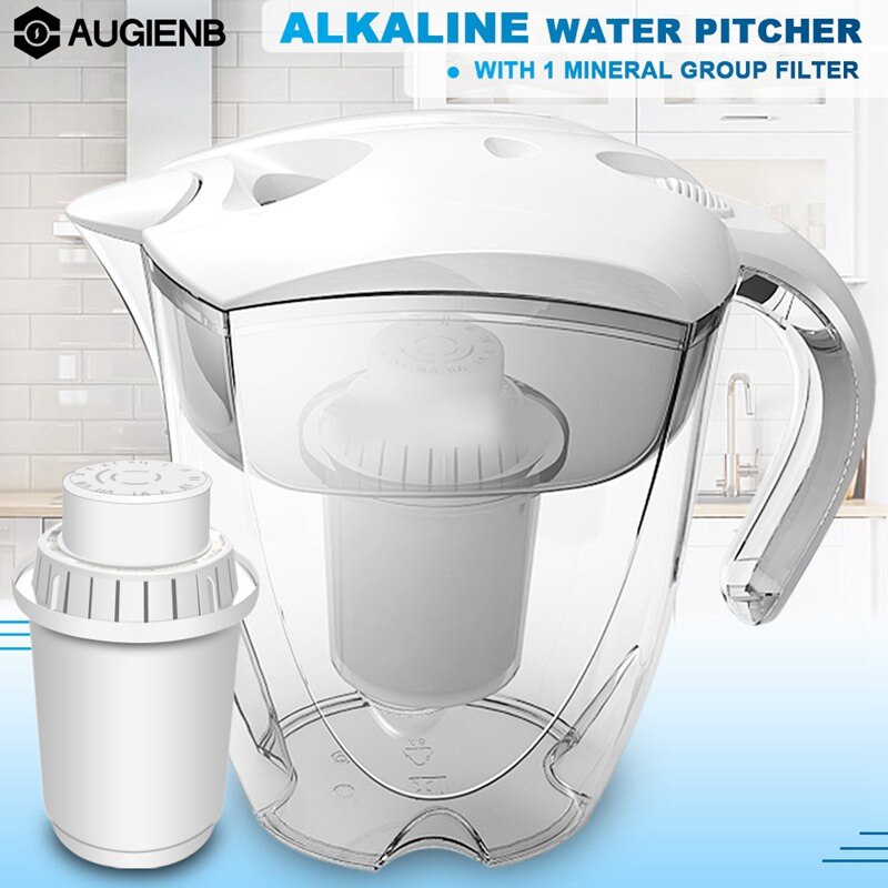 AUGIENB, jarra de agua alcalina, ionizador, filtros de larga duración, sistema purificador de filtro de agua, sistema de filtración, alcalino de alto pH, 3.5L: Water Pitcher