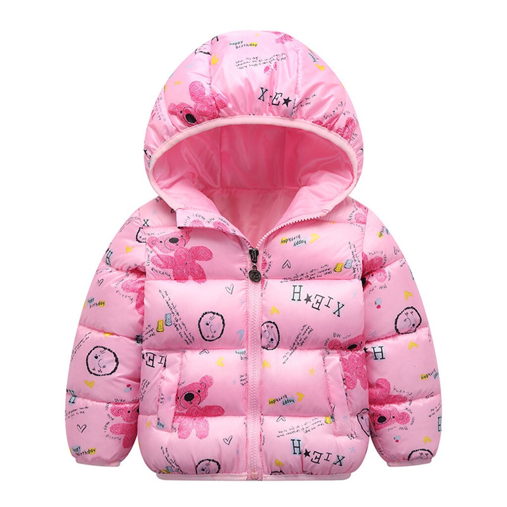 Dessin animé imprimé bébé manteau à capuche enfant en bas âge bébé filles hiver dessin animé coupe-vent manteau à capuche vêtements d'extérieur chauds veste: Rose / 5T