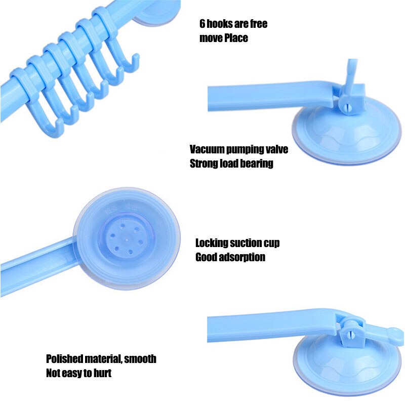 Colgador de toallas de baño con ventosa ajustable, estante colgante con cierre tipo ventosa, organizador de cocina, 6 ganchos