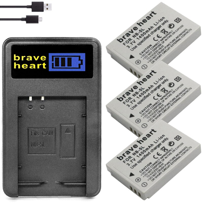 4x Bateria NB-5L NB 5L NB5L Batterie + LCD Ladegerät Für Kanon S110 SX200 SX210 SX220 SX230 IST HS IXUS 850 870 800 860 990 SD kamera: Ladegerät und 3Batterie