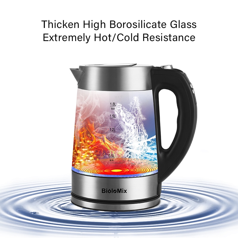 BioloMix – bouilloire numérique en verre, 1,8 l, 2200W, théière à café, avec contrôle de la température et fonction de maintien au
