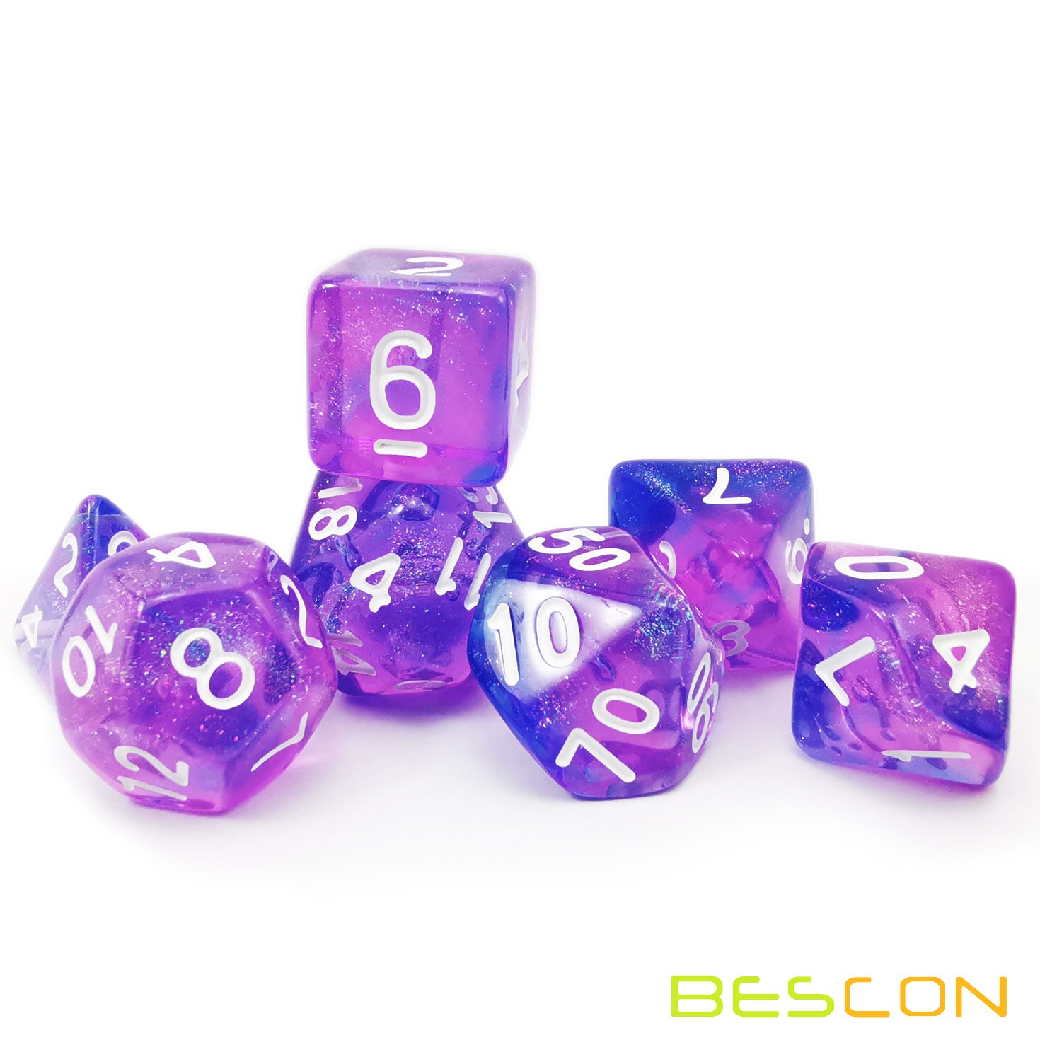 Bescon Moonstone Dice Orchid, Polyhedral Dice Set of 7