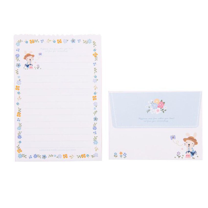Mini 2Pcs Envelope + 4 Sheets Paper Letter Set Cute Cartoon Rabbit Penguin Envelopes Paper Letter Greeting Card Letter Pad
