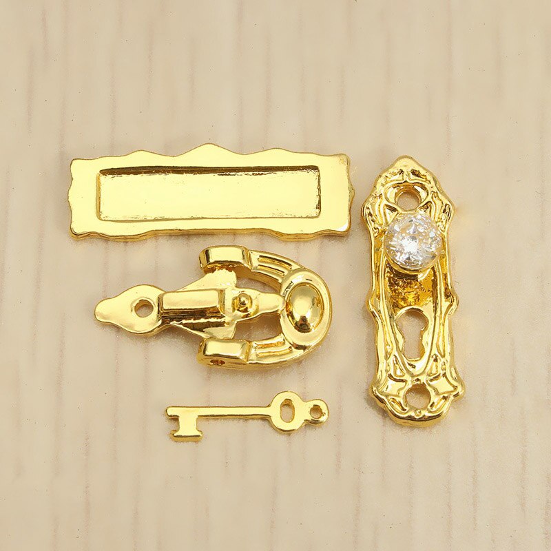 1:12 Miniatuur Gouden Deur Ring Lock Deur Set Lichtmetalen Retro Huis Miniatuur Deurslot Poppenhuis Meubels Accessoires Voor Pop ho