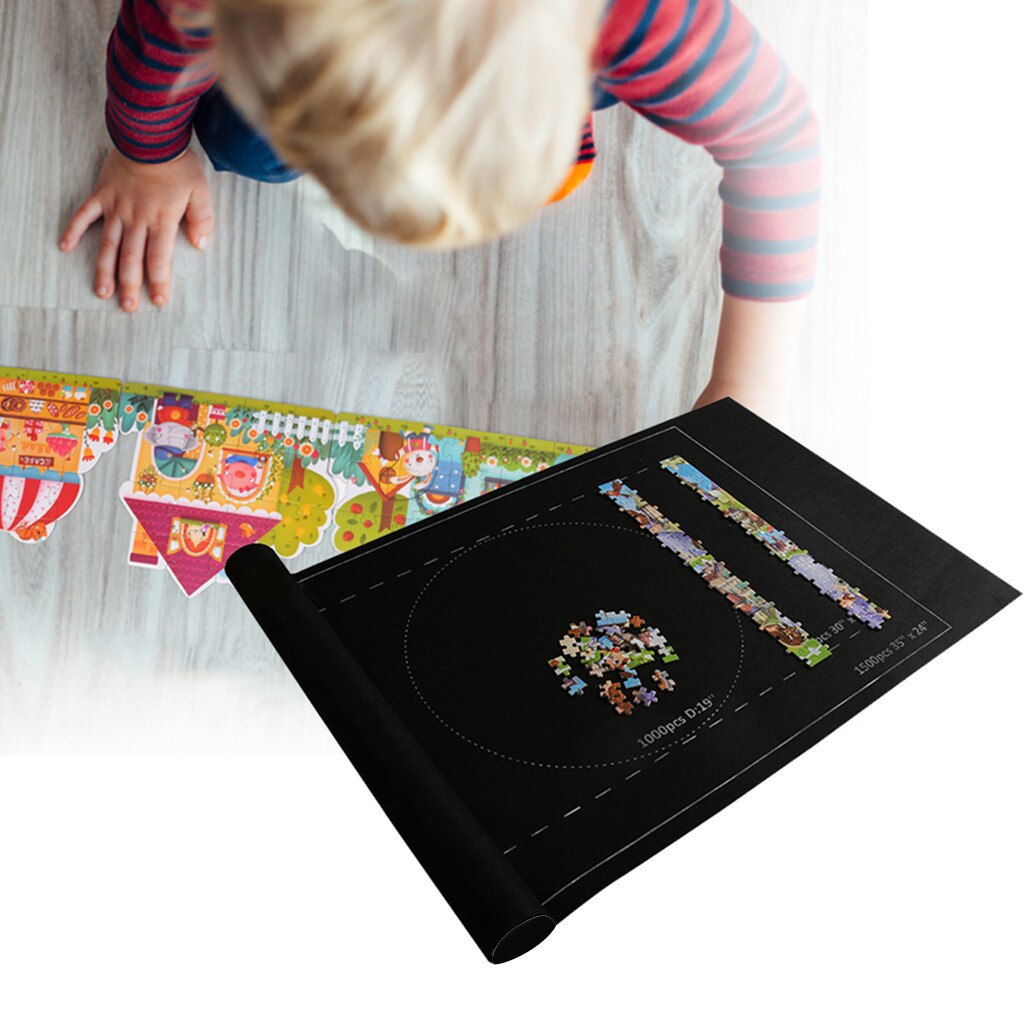 Thicken Puzzles Mat Jigsaw Roll Mat Playmat Large Storage Mat Jigroll Up to 1500 Pieces with Drawstring Storage Bag